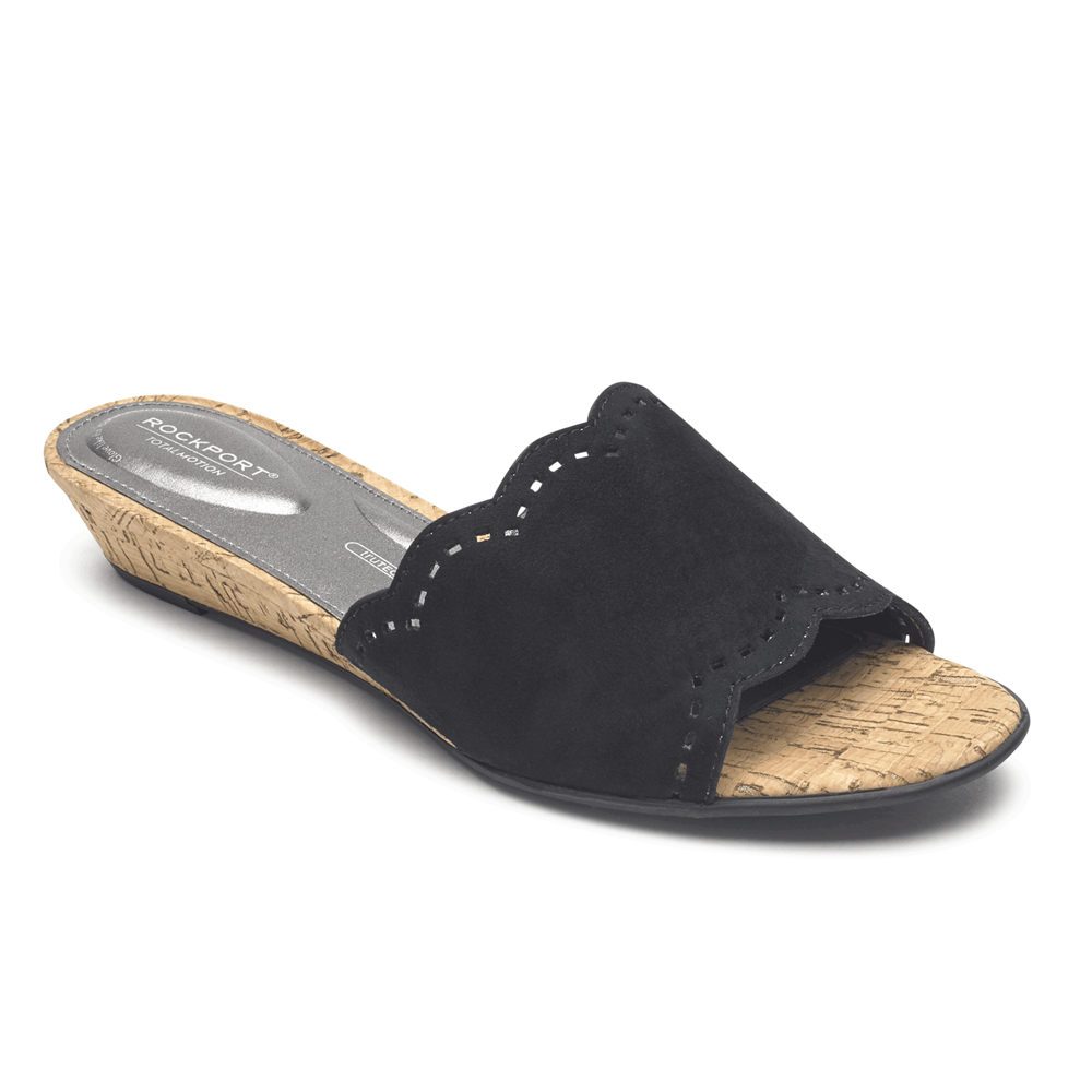 Rockport Singapore Womens Slides - Total Motion Zandra Scallop Black - RL7569243